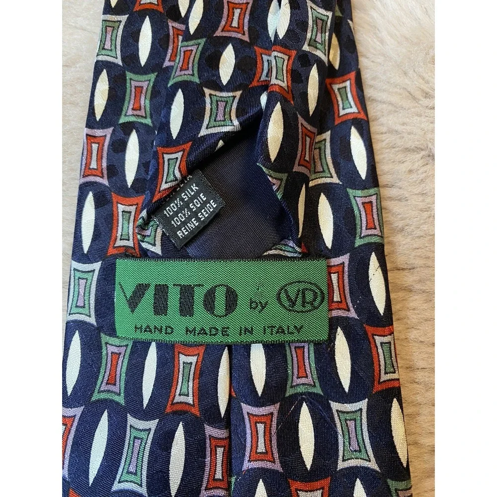Vito By VR Necktie Silk Multicolor Abstract Geometric Print Hand Made In Italy